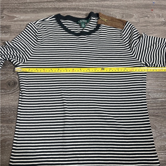 Lauren ralph lauren L Black White Stripe Faux suede patch elbow zip shoulder - Picture 9 of 9